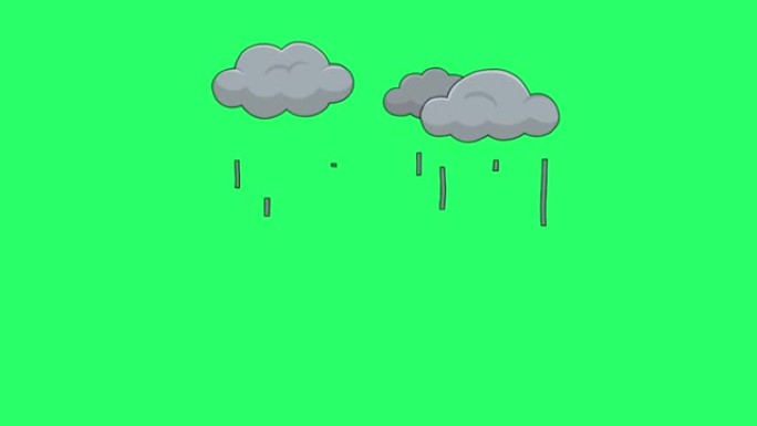 绿色背景上的动画雨云。