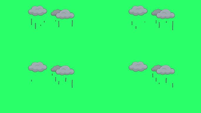 绿色背景上的动画雨云。