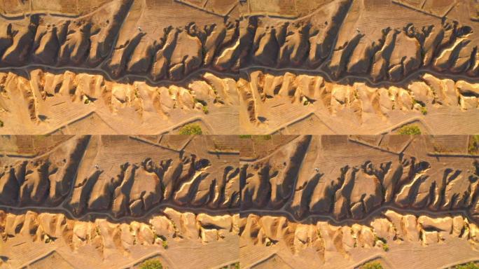 第聂伯湾沙质山丘上的四轴飞行器的抽象视图。