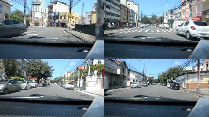 巴西巴伊亚州萨尔瓦多市中心街道上的交通场景。