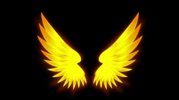 绿色背景上的动画黄色翅膀隔离。