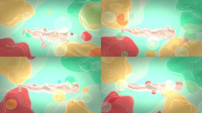 4K 3D抽象人做俯卧撑