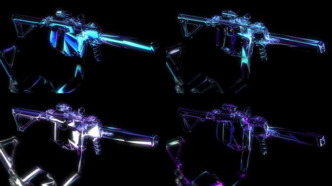 赛博朋克空中可视HUD数字武器。霓虹颜色的枪的3d渲染。