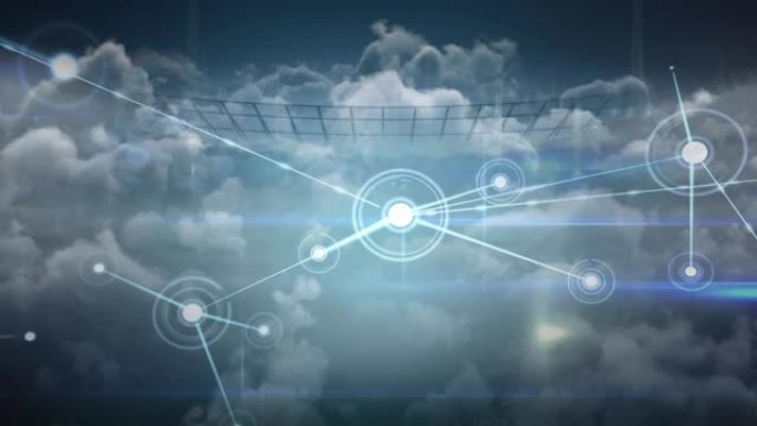 云层和运动场上的连接网络动画