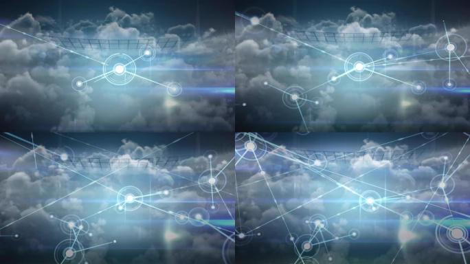云层和运动场上的连接网络动画