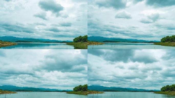 天空多云的热带湖泊的延时视频