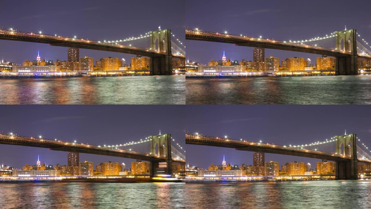 纽约夜空布鲁克林大桥曼哈顿景观4k时间