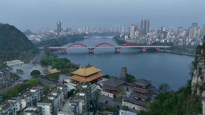 4K航拍广西柳州文惠桥文庙