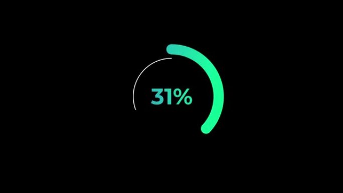 循环百分比加载转移下载动画0-70% 在绿色科学效果。
