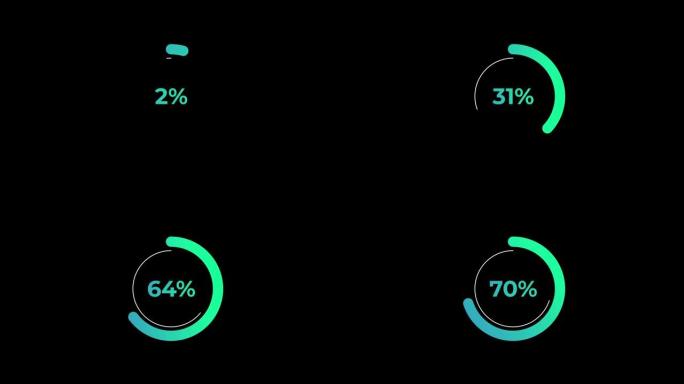 循环百分比加载转移下载动画0-70% 在绿色科学效果。