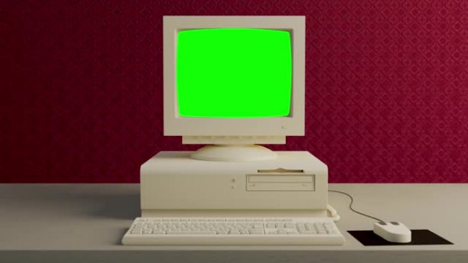 过时的电脑开机，带毛刺和绿屏4k旧年份