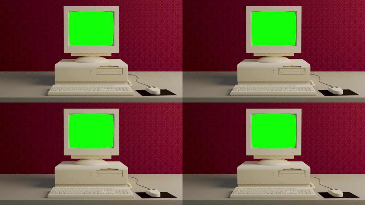 过时的电脑开机，带毛刺和绿屏4k旧年份