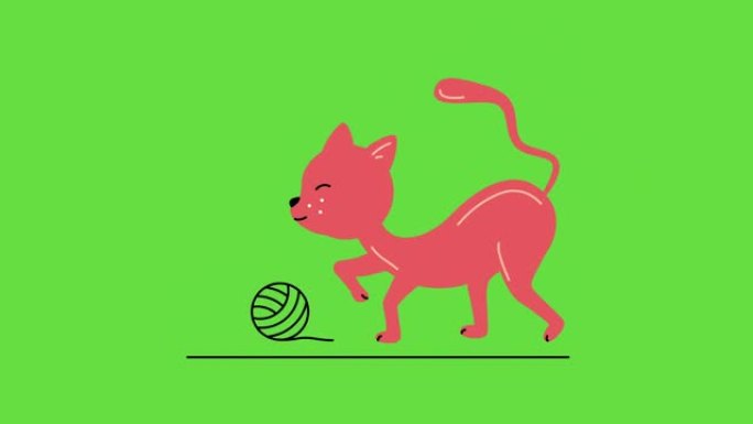 绿色背景上的卡通红猫4k视频。