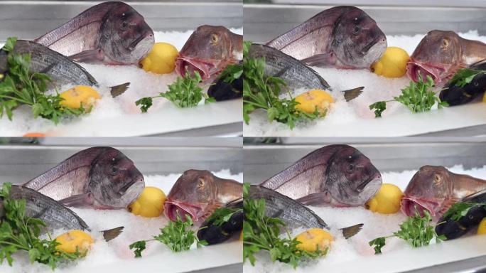 意大利圣雷莫一家餐厅的冰上鱼