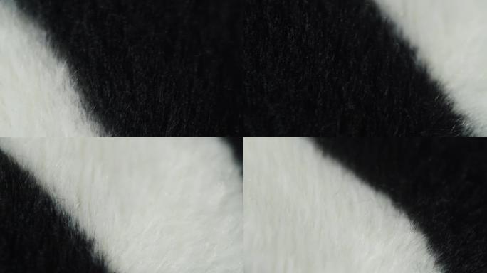 斑马布纹理特写。黑白条纹面料，动物印花概念。棉绒或毛皮纺织品。