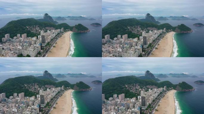 里约热内卢市传奇海滩科帕卡巴纳 (Praia de Copacabana) 的鸟瞰图 -- 南美洲巴