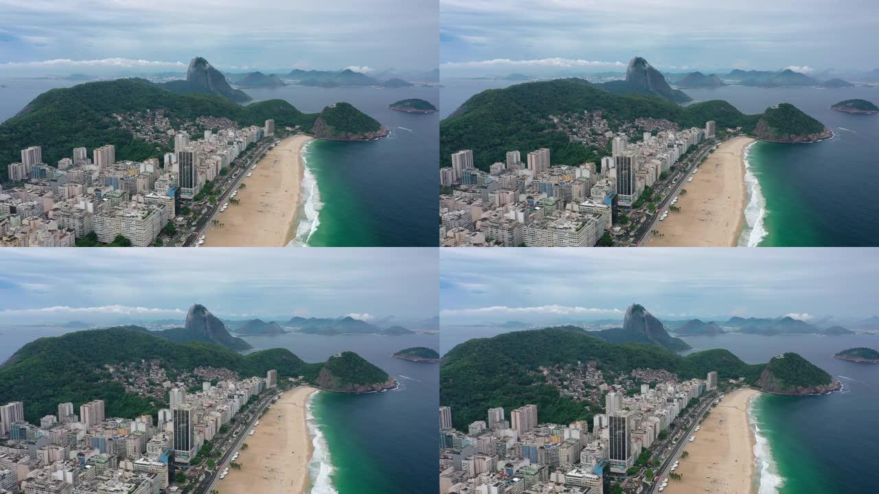 里约热内卢市传奇海滩科帕卡巴纳 (Praia de Copacabana) 的鸟瞰图 -- 南美洲巴