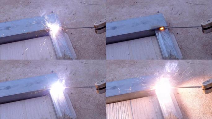 钢的电焊产生的光和火花
