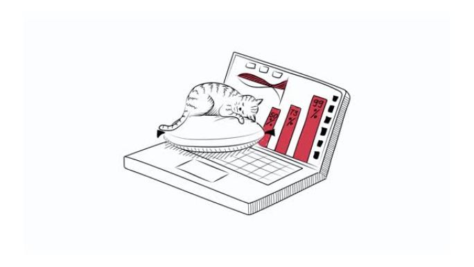 笔记本电脑上的猫。概念it服务、it技术、业务战略。