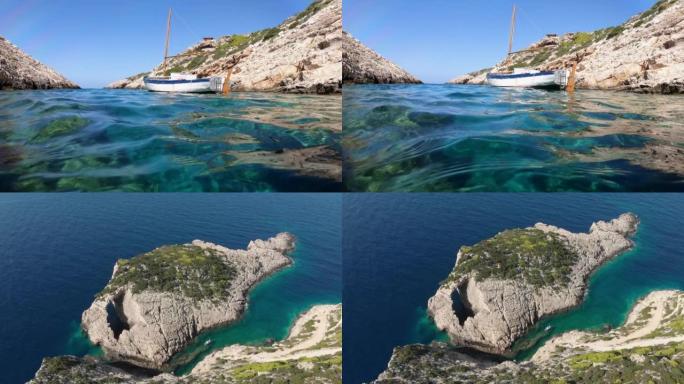 希腊扎金索斯海中水下船只的4k视频
