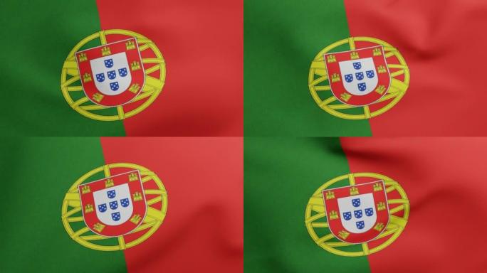 葡萄牙国旗挥舞原始颜色3D渲染，葡萄牙共和国国旗纺织或Bandeira de葡萄牙，葡萄牙独立日的军