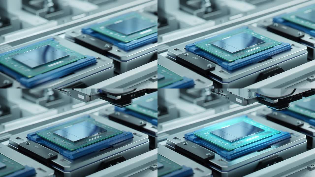 半导体工厂正在对生产线上的先进计算机处理器进行测试。微芯片生产工艺。