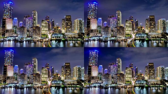 佛罗里达州迈阿密夜景夜色CBD金融中心