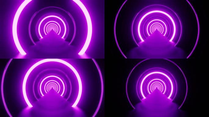 紫色霓虹灯环太空旅行背景隧道VJ环路