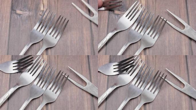 厨房叉子。各种叉子。餐具。旧叉子。古董食物叉。