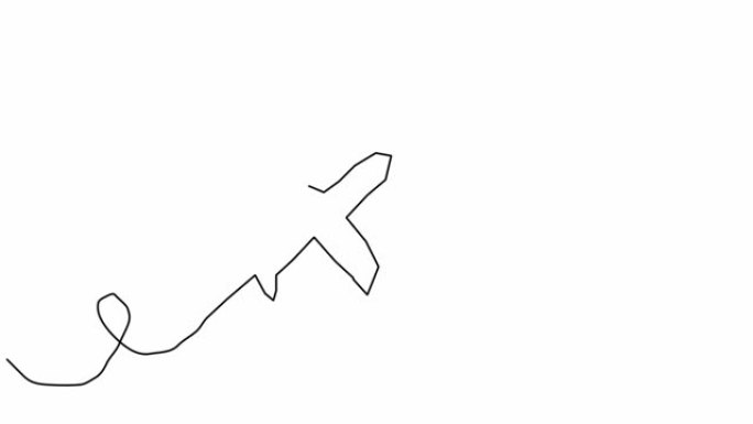 自包含一架飞机在白色背景上高飞向天空的线条画动画。旅游概念。连续线条图。全长动画。