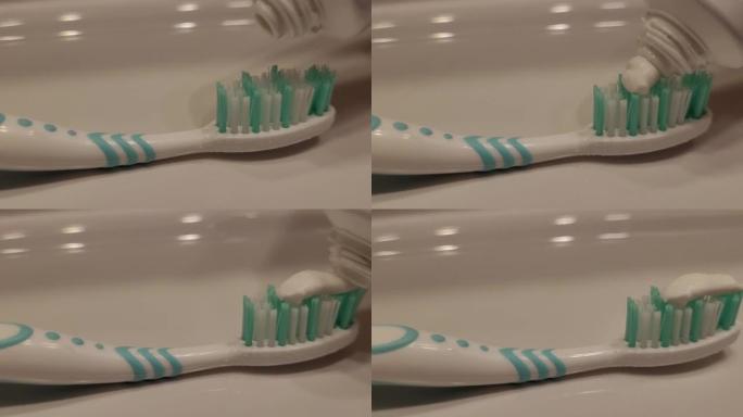 牙膏牙刷的特写镜头。