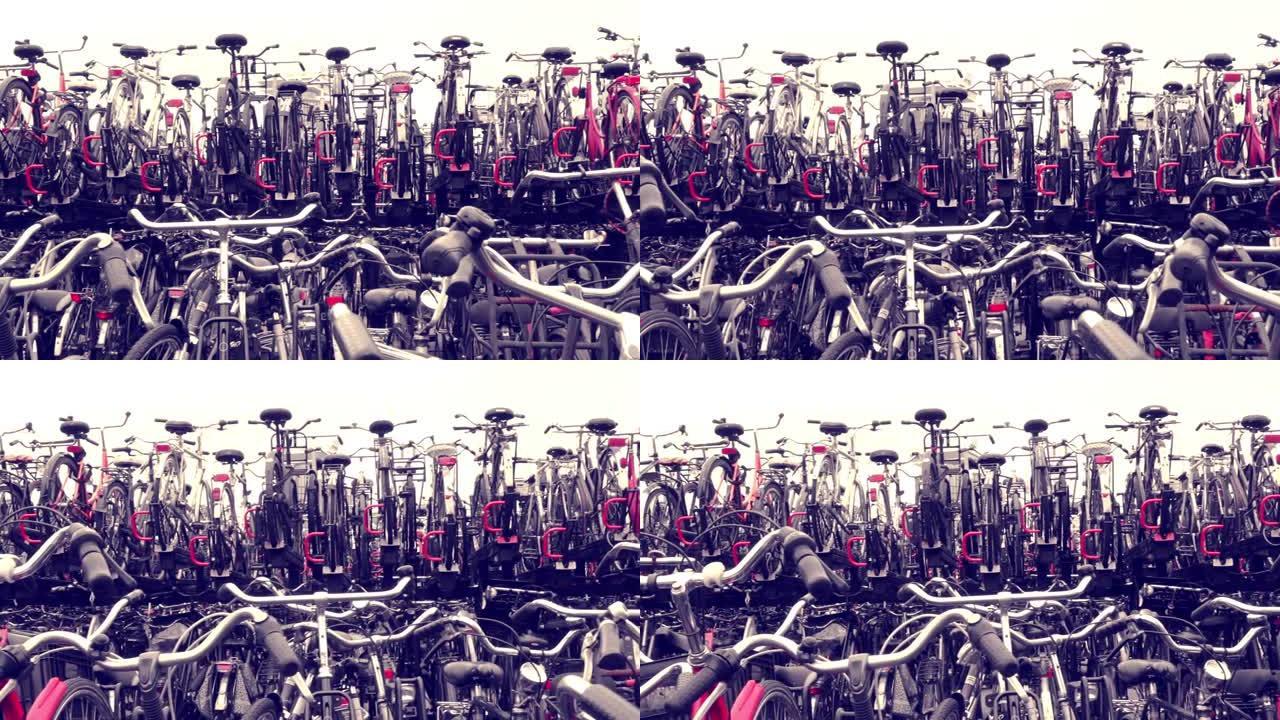 阿姆斯特丹的两层自行车停车场。风格化