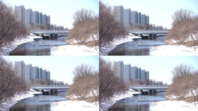 冬季的河桥城市