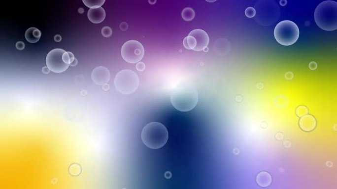 深蓝色黄色紫色渐变背景上的气泡粒子动画