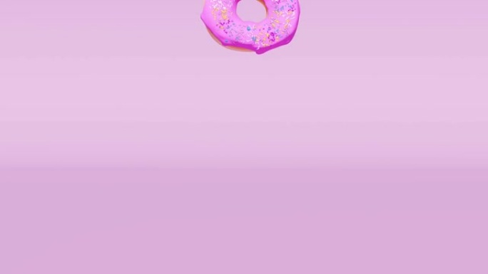 粉红色背景下的美味粉红色甜甜圈动画。无缝循环动画，4K