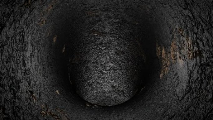 一个无休止的地下洞穴。黑暗和焦虑。神秘而令人毛骨悚然的岩石隧道。3D渲染。循环录像。