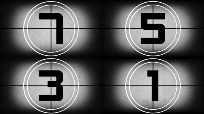 倒计时时钟从10到0。单色通用倒计时电影负责人。旧电影院的设计元素。d