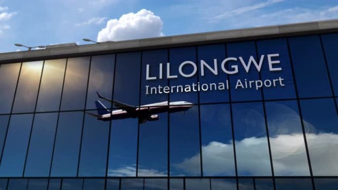 飞机在利隆圭马拉维机场降落在航站楼