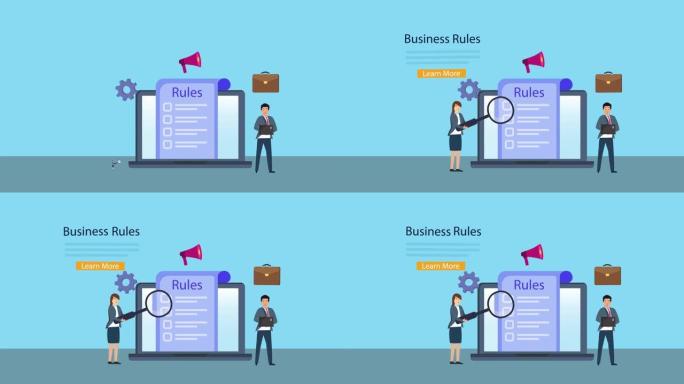 两名业务人员检查公司规则列表
