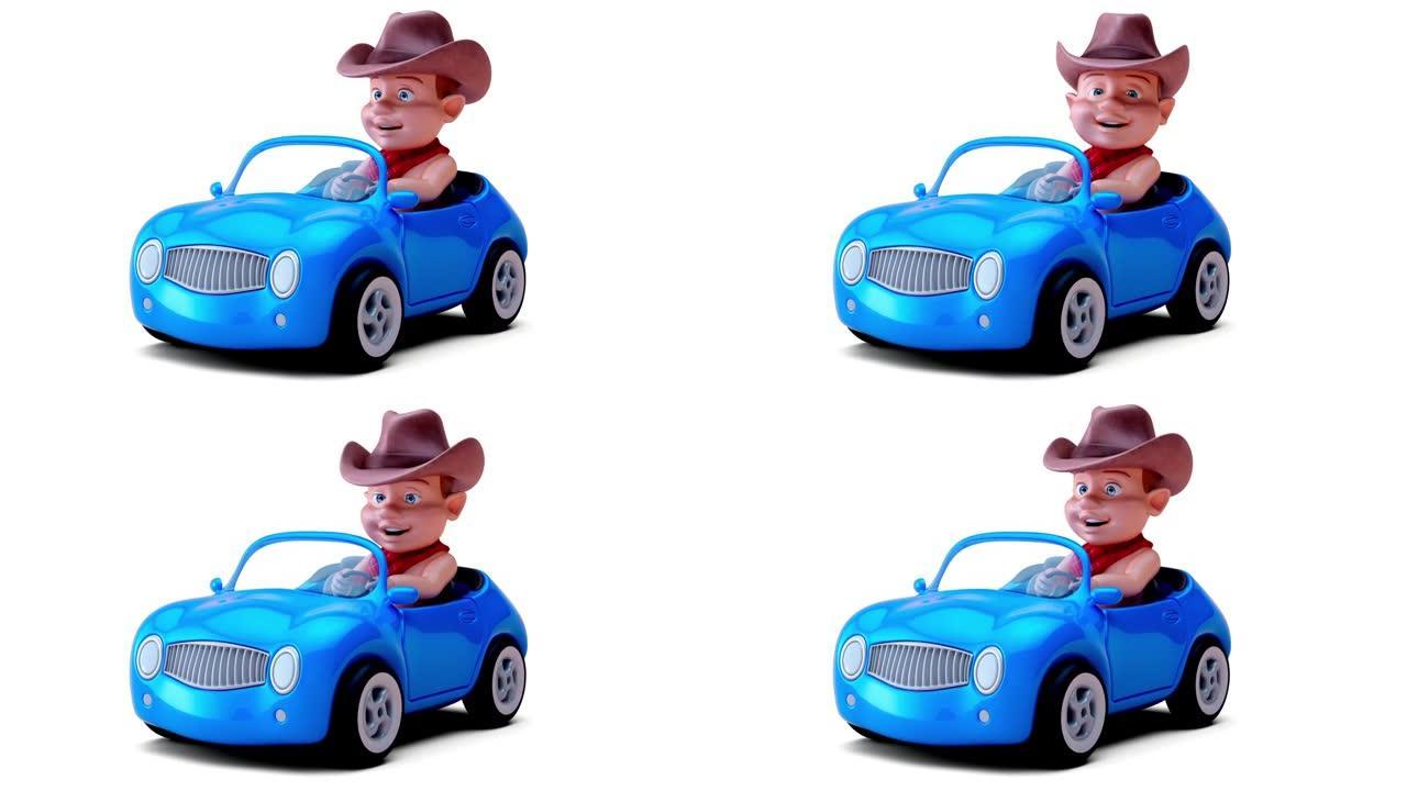 牛仔婴儿驾驶的有趣3D卡通