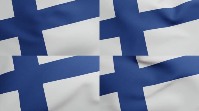 芬兰国旗挥舞原始尺寸和颜色3D渲染，Suomen lippu或芬兰国旗和Siniristilippu