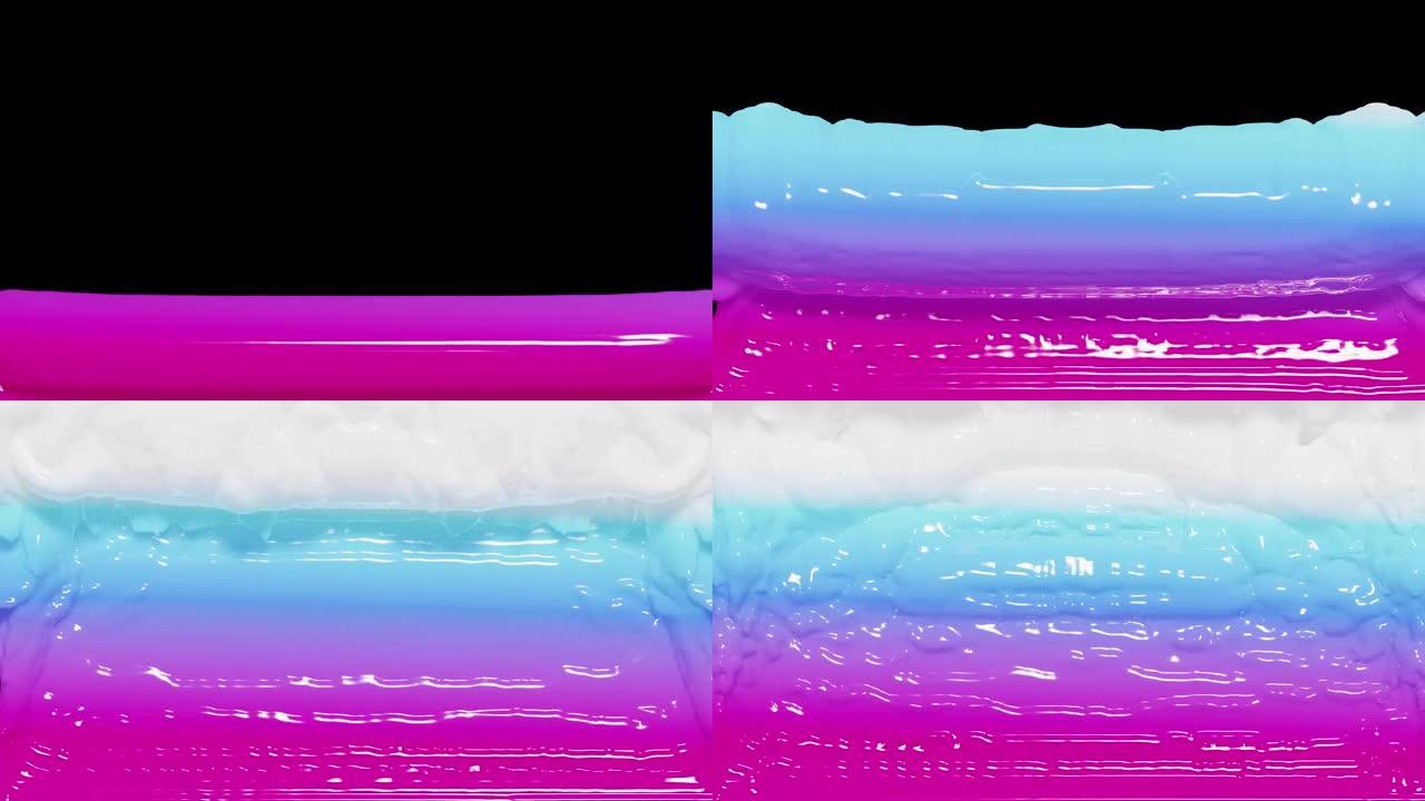 蓝色和粉红色的液体粘液墙。动画粘液。液体壁背景