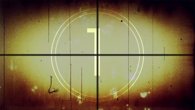电影领导者倒计时，老电影倒计时电影卷轴，模仿一部带有噪音和划痕的老电影股票视频