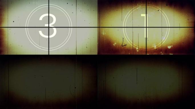 电影领导者倒计时，老电影倒计时电影卷轴，模仿一部带有噪音和划痕的老电影股票视频