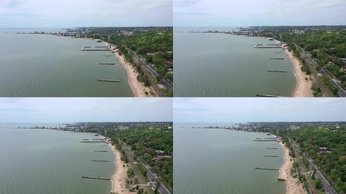 海港和海岸线的鸟瞰图。马里乌波尔