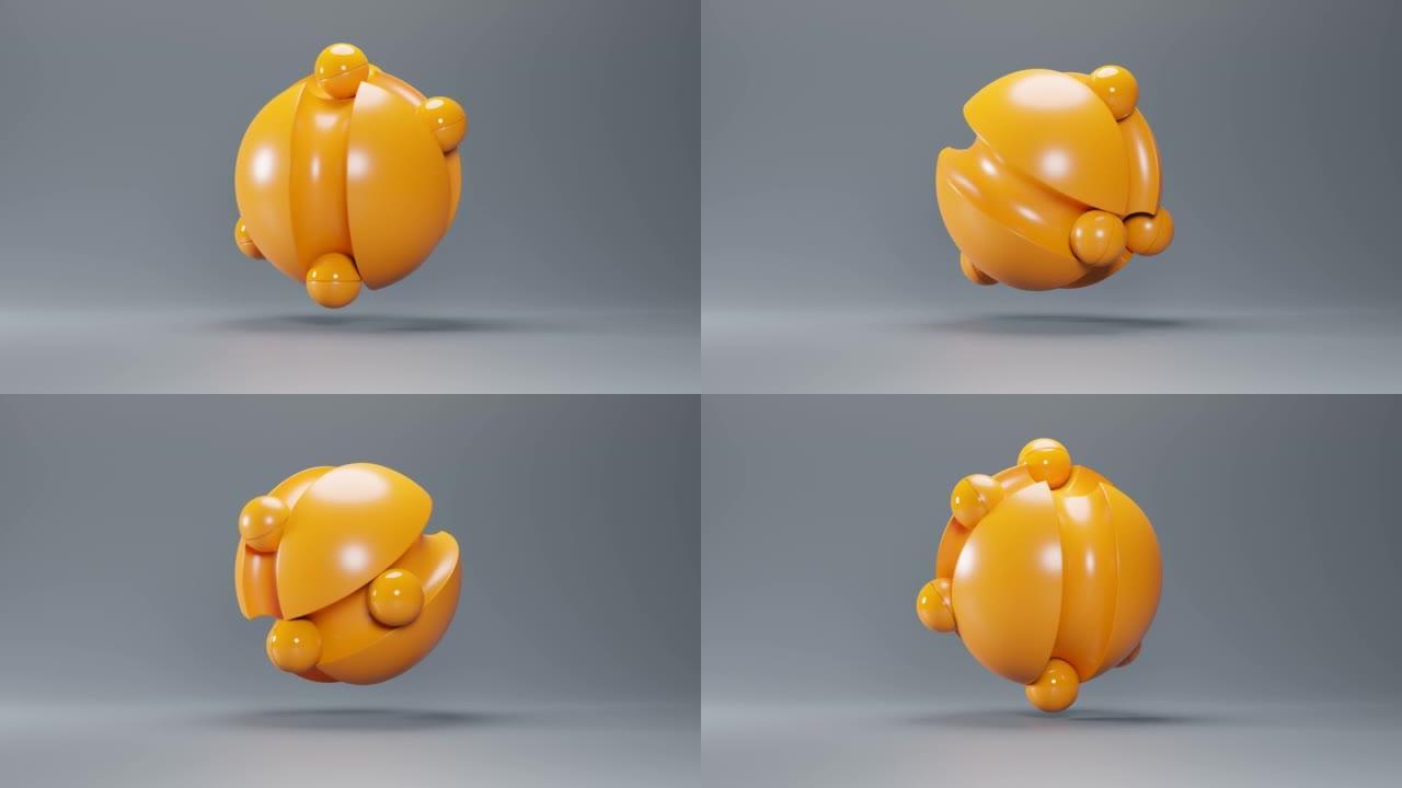 未来主义风格的橙色球。动画抽象3d渲染。