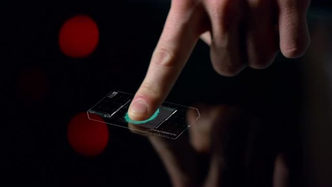 特写数字手指生物识别传感器验证用户授予系统访问权限