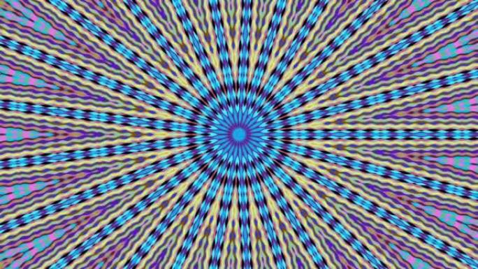 万花筒图案圆圈下线霓虹灯镜子旋转几何背景效果抽象纹理多色螺旋，圆圈