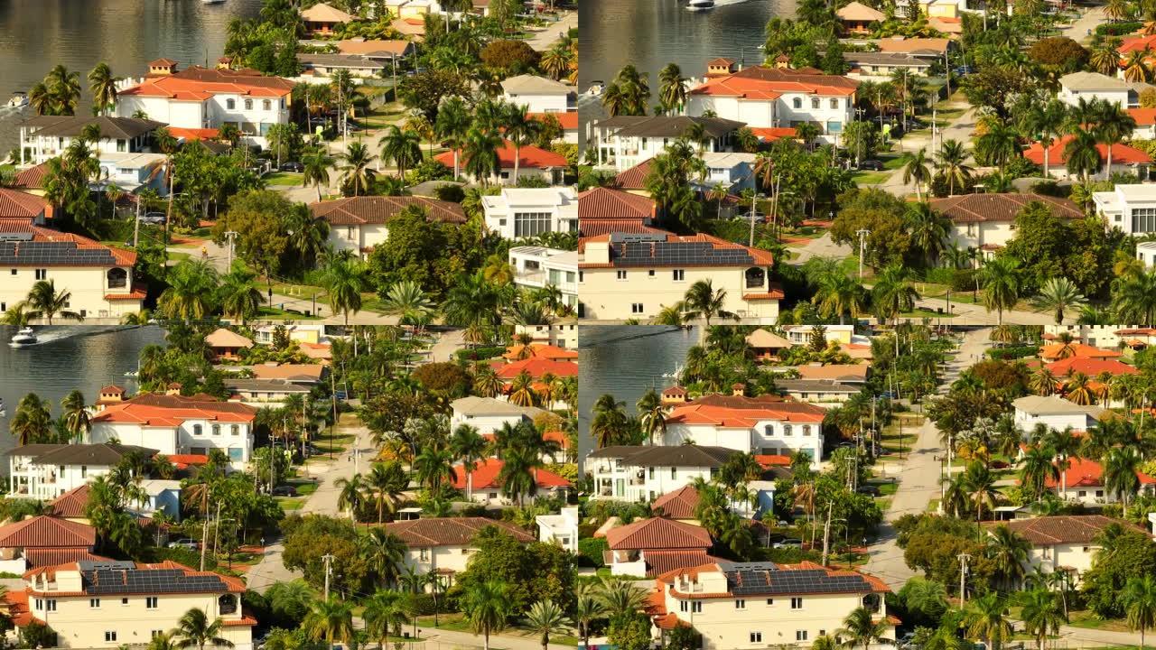 富有的迈阿密豪宅。4k空中无人机视频7倍变焦