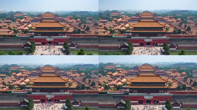 放大北京的城市景观，包括历史地标紫禁城，中国北京